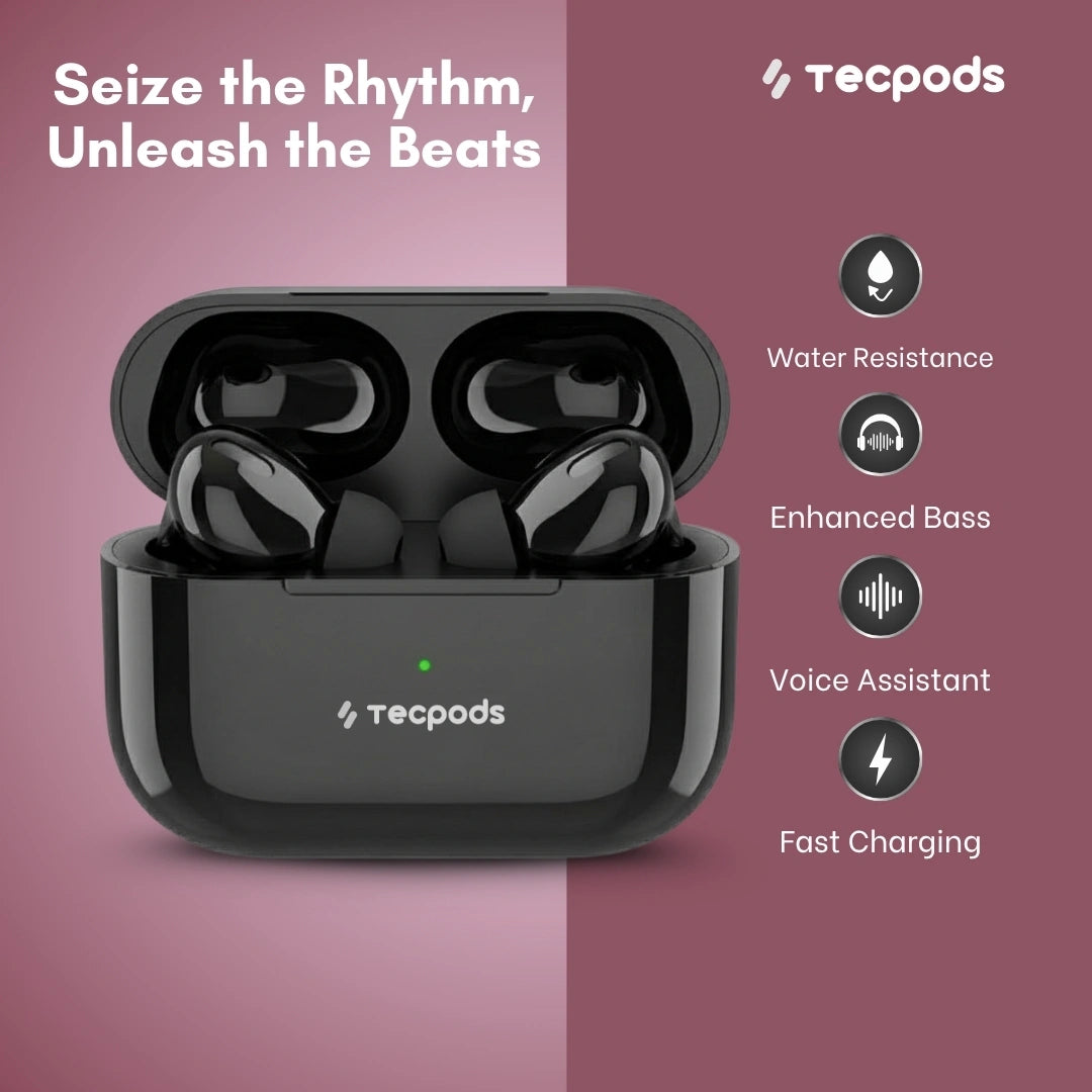 TECPODS Bluetooth Earbuds | Deep Bass | 30-hour playtime