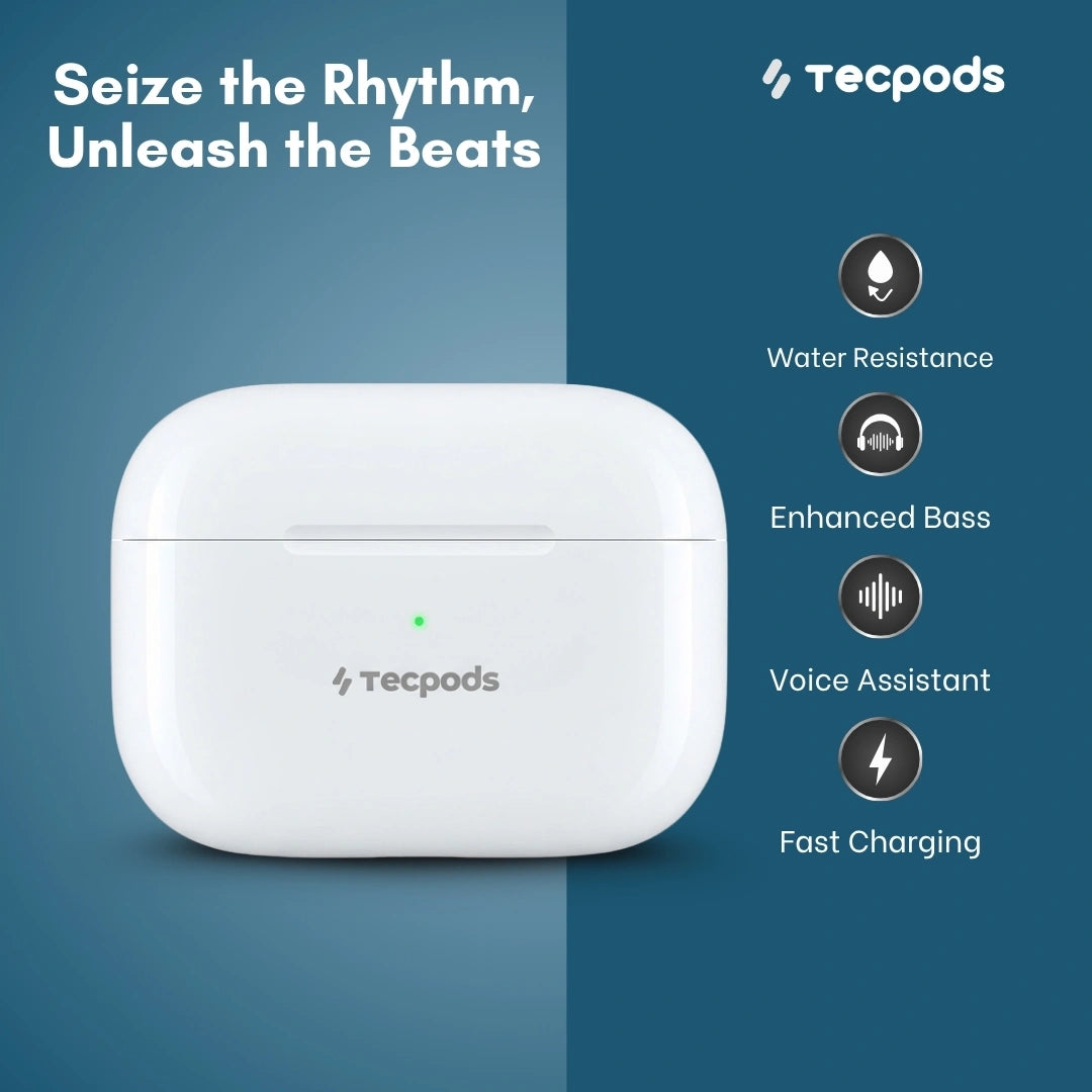 TECPODS Bluetooth Earbuds | Deep Bass | 30-hour playtime