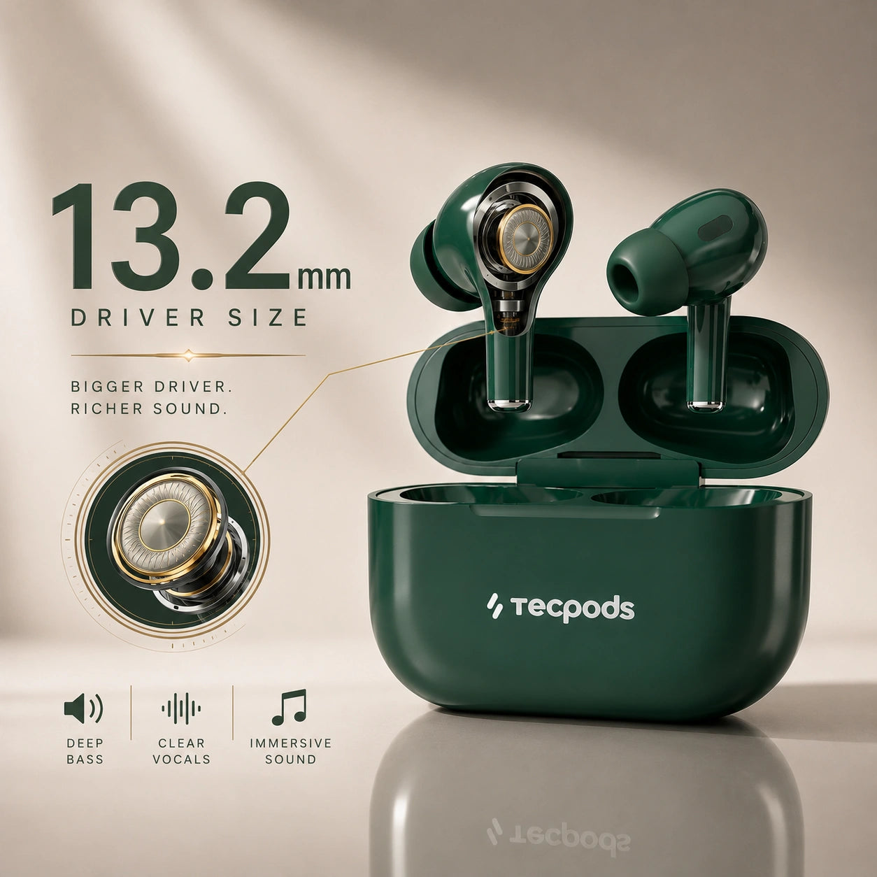 TECPODS Bluetooth Earbuds | Deep Bass | 30-hour playtime